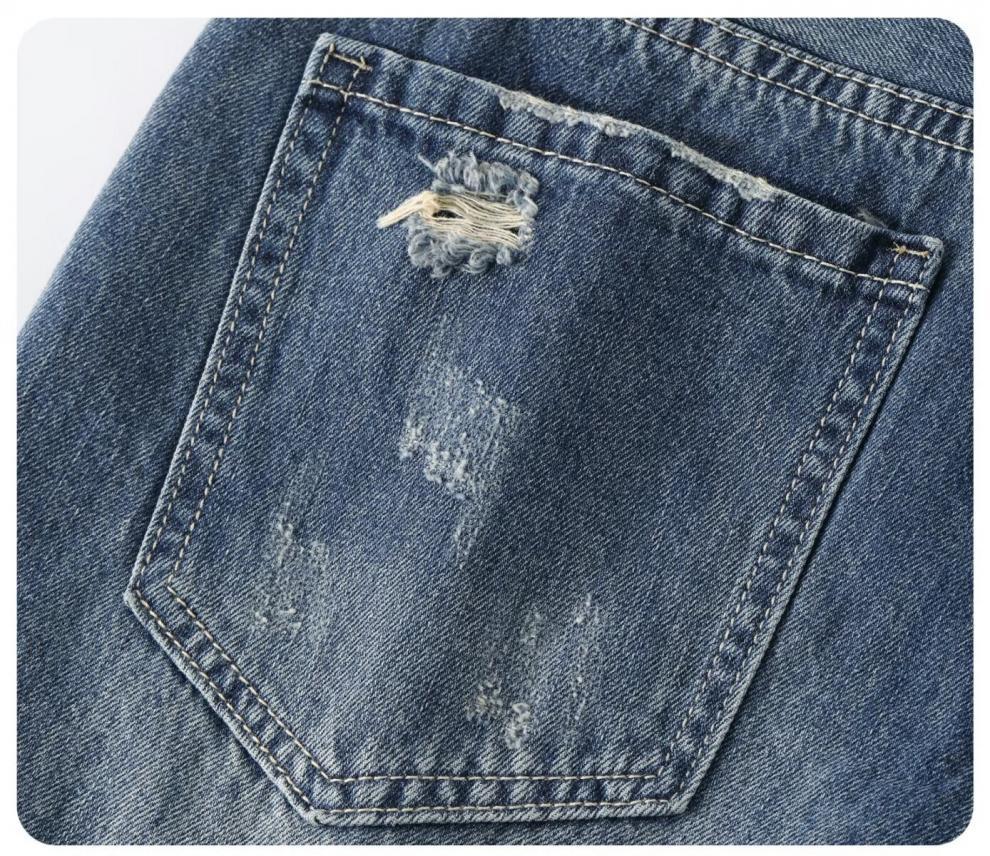 Men's Ripped Denim Shorts Casual Loose Fit Washed Perforated Straight Leg Mid Waist Trendy Summer Style Cotton Five Point Pants_mkmklike.com