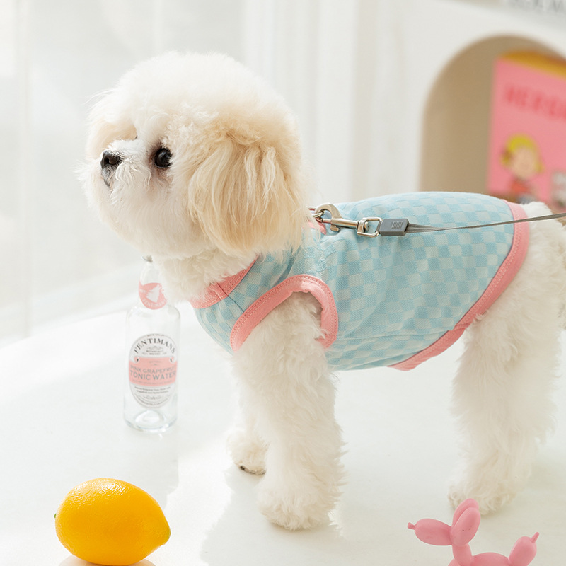 Primavera y verano perro viento casual contraste tablero de ajedrez a cuadros chaleco de dos patas gato perro mediano y pequeño peluche ropa para mascotas