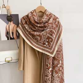 JM2026春秋新款复古印花纱巾女时尚百搭轻薄透气夏季出游防晒披肩