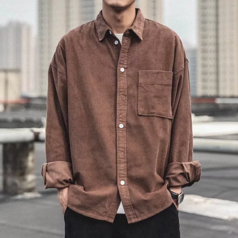 vintage American-style Corduroy Loose Shirt Men's Long-sleeved Japanese Style Trendy Brand Ins Corppie Handsome Workwear Shirt Jacket