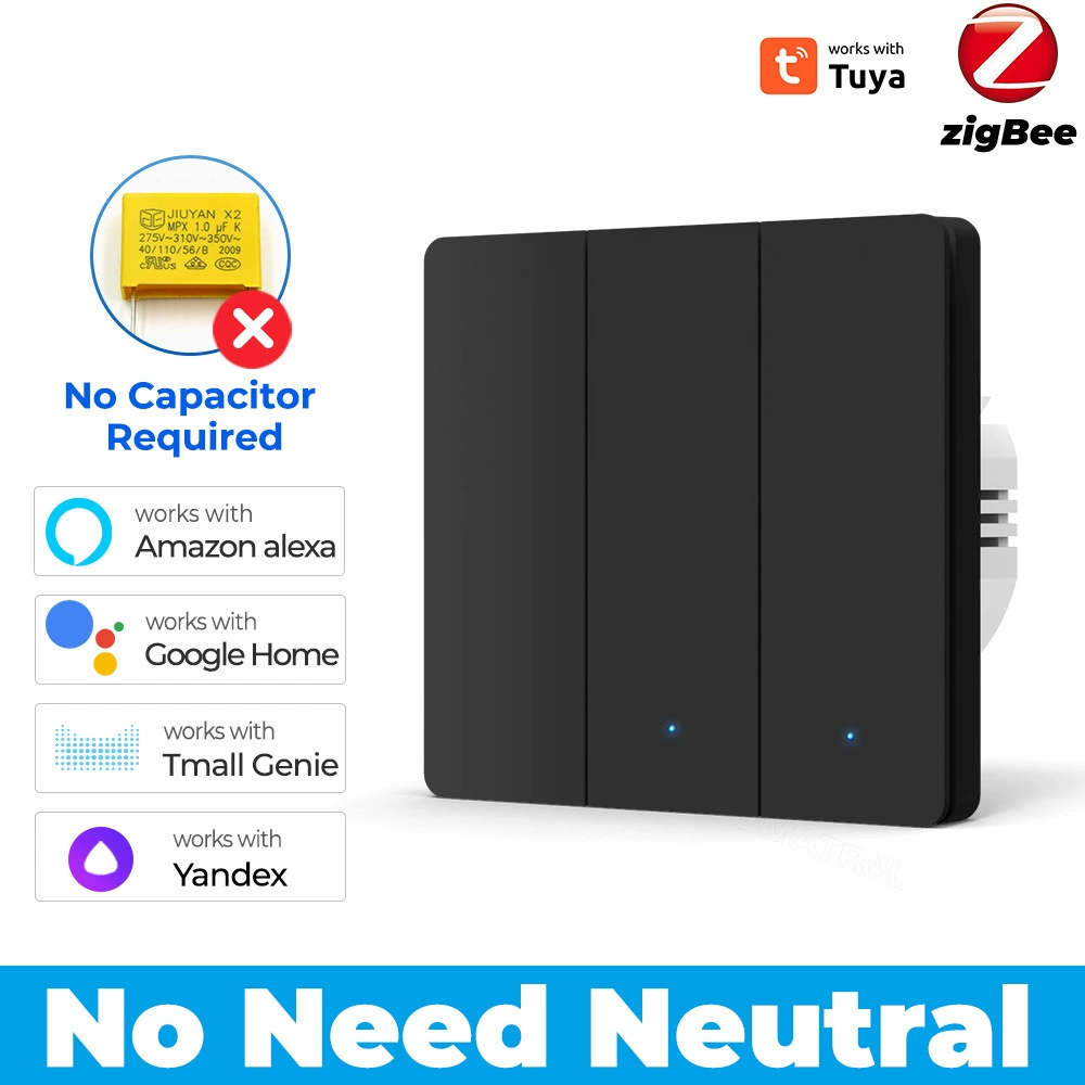 Настенный умный выключатель, Tuya Zigbee 3.0, ABS‑пластик, 1–3‑модульный (EU), 10 А, 7–300 Вт