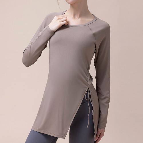 T-shirt women's running quick-drying fitness wear long-sleeved yoga top tight-fitting breathable slimming butt-covering sports T-shirt long