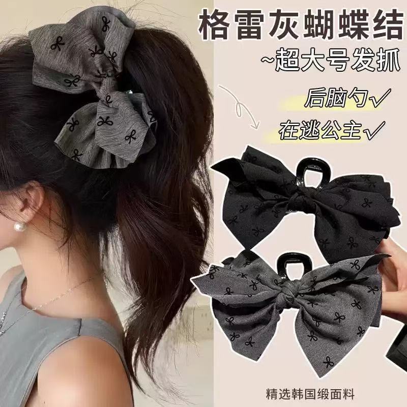 新作レトロ韓国風布製リボン三角ヘアクリップ、女性用大型ヘアクリップ、後頭部の髪量が多い方用シャーククリップ|undefined