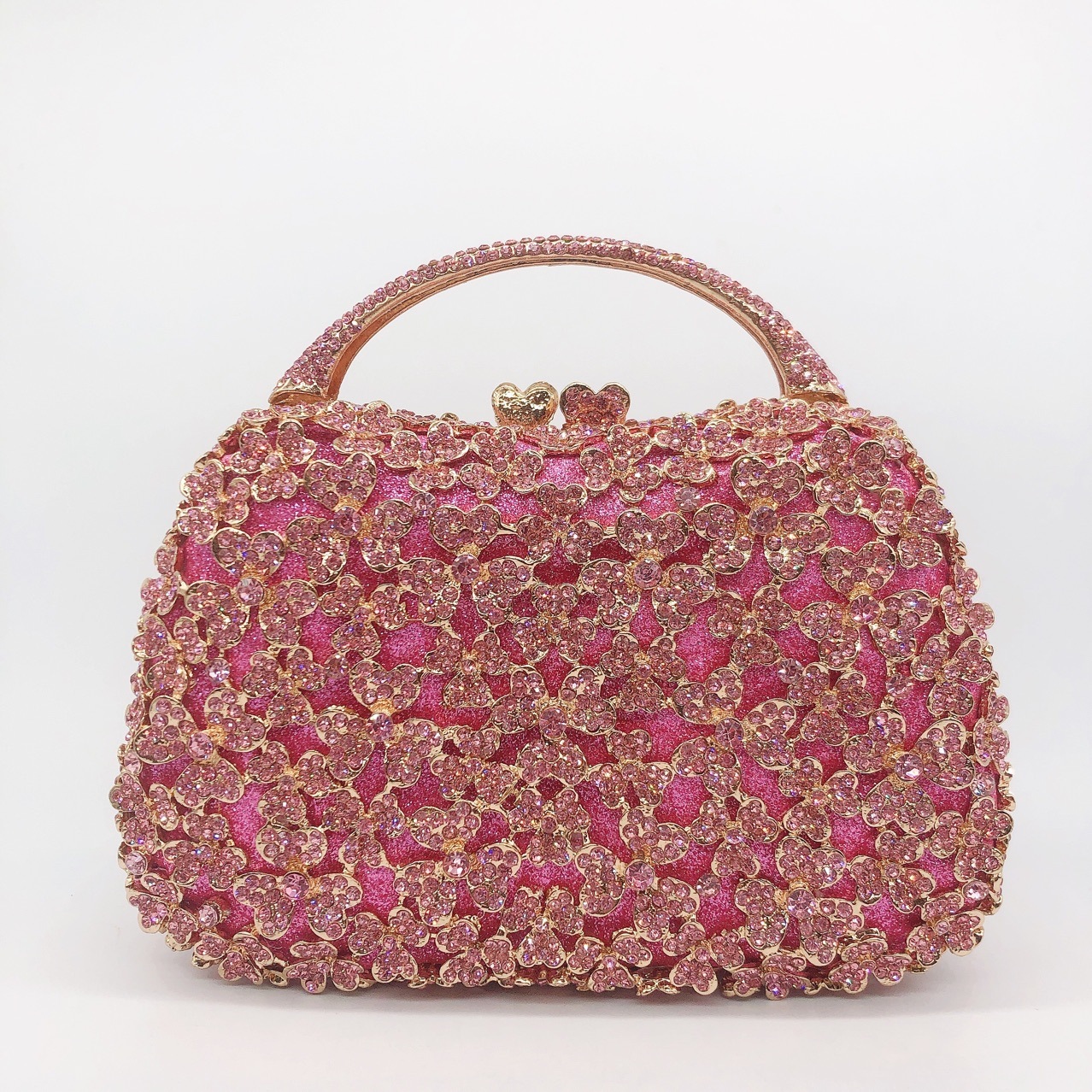 Bolsas de cadena de mango duro color sólido oval pequeña exposición oro lujo bolsas estereoscópicas bolsas de maquillaje bolsas de cena rosa