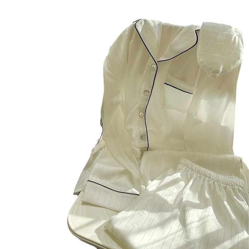 Primavera y otoño nueva pareja pijamas de las mujeres simple seda artificial jacquard alto sentido en vivo streaming homewear traje hombres