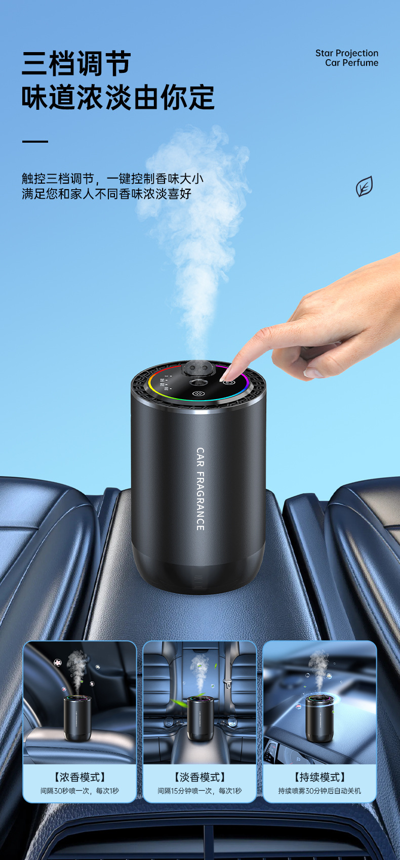 Smart car aromatherapy 2023 new sound pickup headlamp two-color starry sky car perfume with car start and stop aromatherapy machine