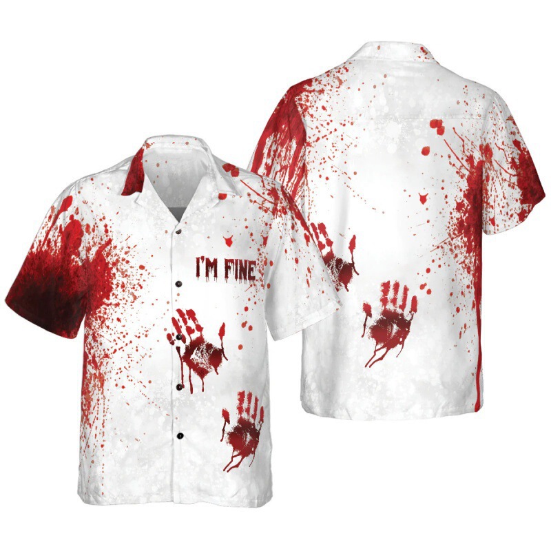 New Blood Hand Halloween Short Sleeve Shirt Factory Direct Sales Men's Hawaiian Shirt Cuban Collar Drop Shipping
