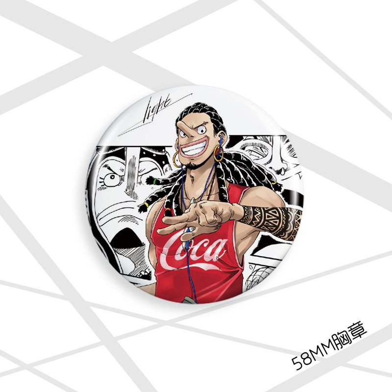 Insignia pirata 58mm Luffy Joba Sauron Nami Xiangji Ace insignia de dibujos animados broche de regalo