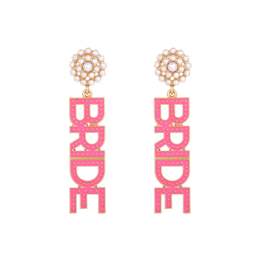 1 Pair IG Style Casual Letter Enamel Inlay Zinc Alloy Pearl Drop Earrings display picture 5