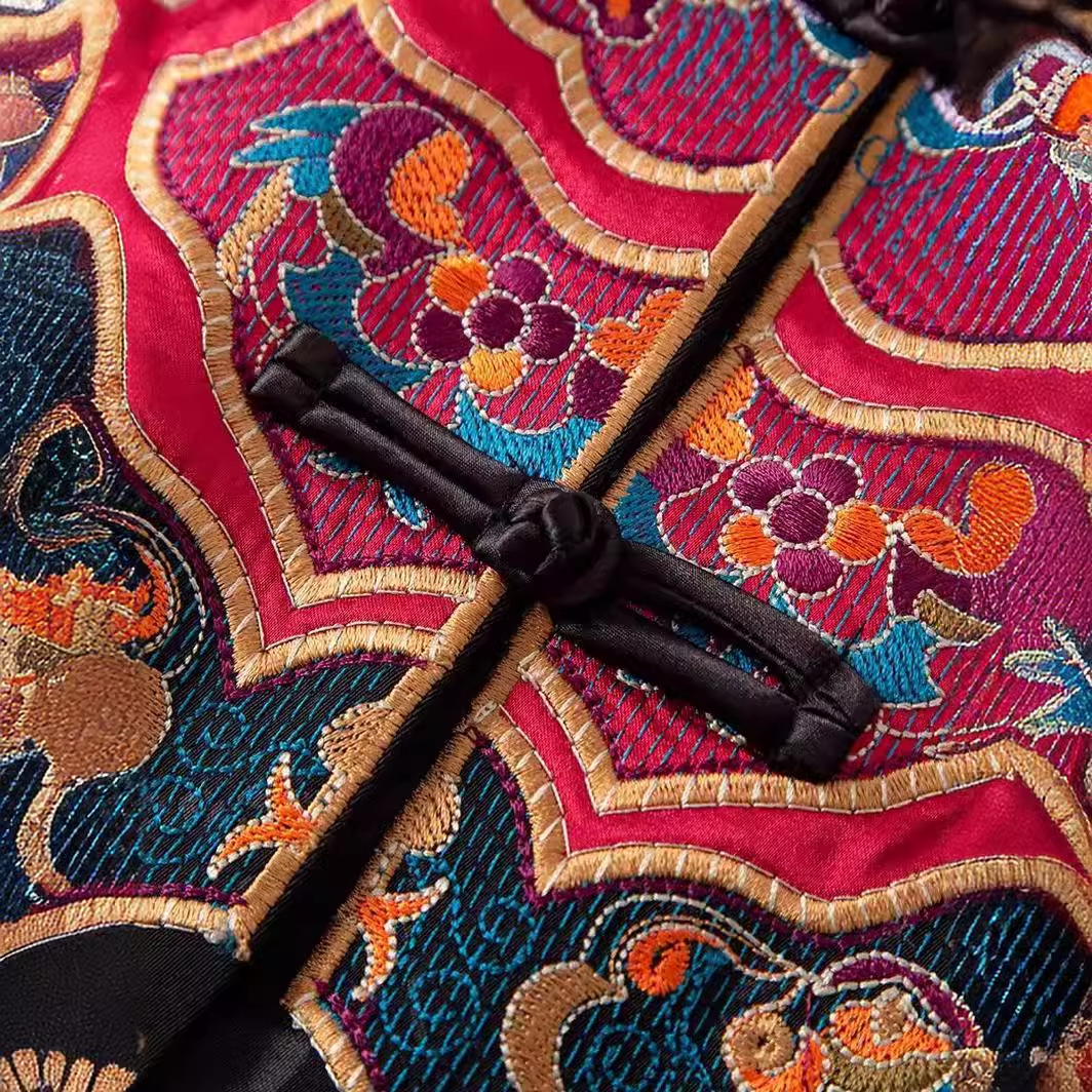 Retro negro suelta chaleco exterior para las mujeres 2023 otoño nueva moda nacional bordado pesado jacquard