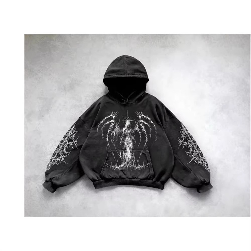 2025 New European and American Retro Trendy Brand Thorn Dark Style Men's Heavy Cotton Hooded Pullover Sweatshirt for Men 2025 New European and American Retro Trendy Brand Thorn Dark Style Men's Heavy Cotton Hooded Pullover Sweatshirt for Men