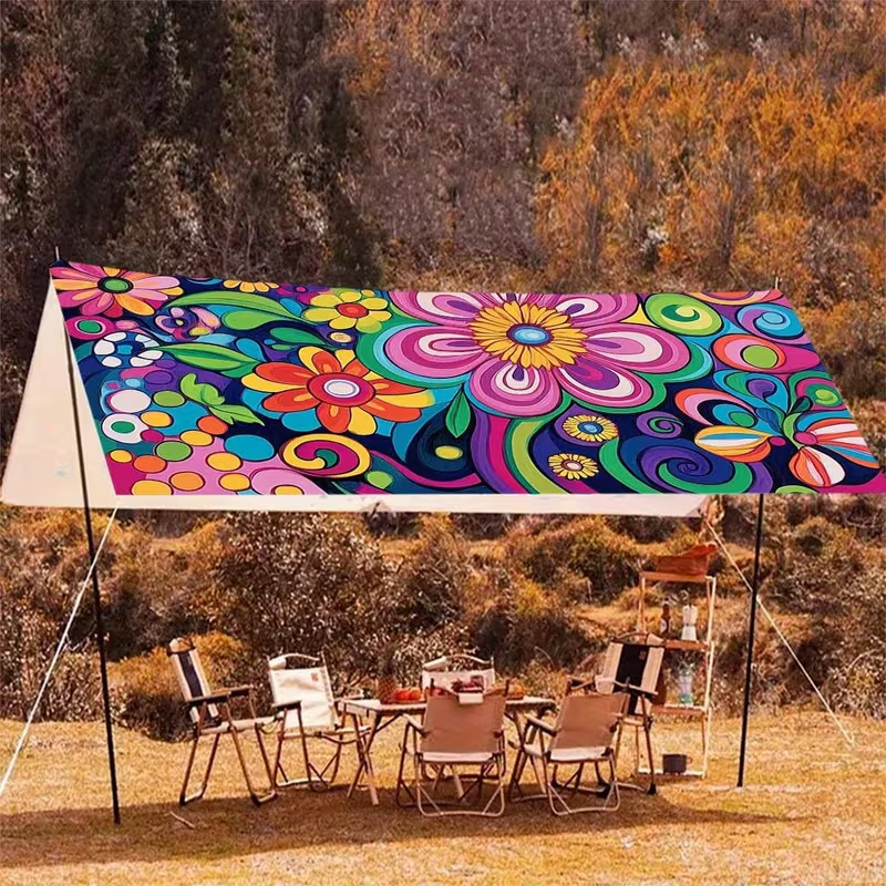 Cross-Border Jit Bohemian Mandala Floral Gradient Color Outdoor Sunshade Curtain Sunshade Cloth Canopy Factory Direct Sale