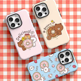 双层16卡通15布朗熊手机壳适用苹果17promax硬iPhone14保护套莎莉