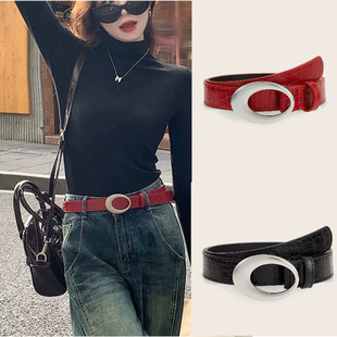American retro Y2K belt female 2024 new ethnic wind belt is wild with denim trousers with advanced brown