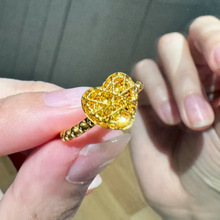 999足金包银首饰爱心拉丝镂空方糖开口戒指情人节七夕送女友送礼