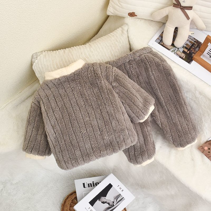 男童睡衣加绒加厚秋冬季珊瑚绒女宝宝家居服1-3岁5法兰绒儿童冬款