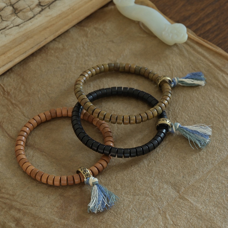 Natural Old Peach Wood Bracelet, Barrel Bead Bracelet, Black Sandalwood, Green Sandalwood Bracelet, Copper Body Protection, Good Luck Buddha Beads, Men's and Women's Models