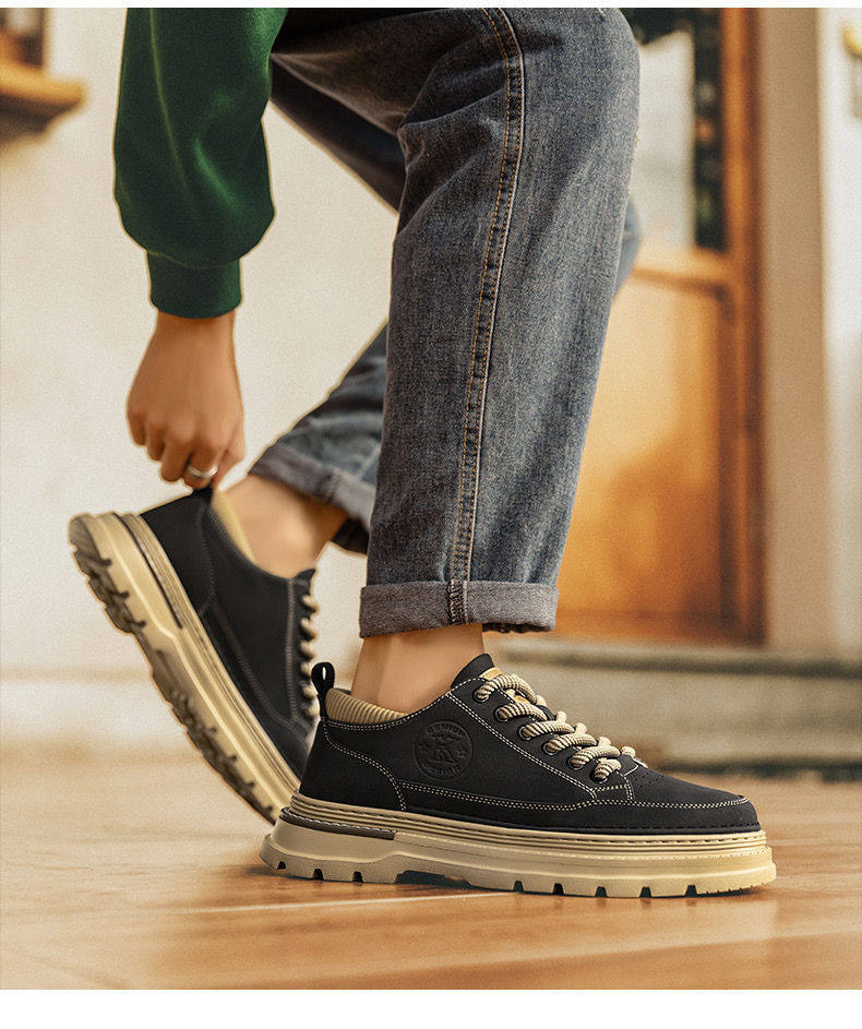 Giày bốt Martin nam cổ cao da thật, gót thấp 1-3 cm, chống trơn trượt — L12 màu kaki, L12 màu đen chi tiết 11