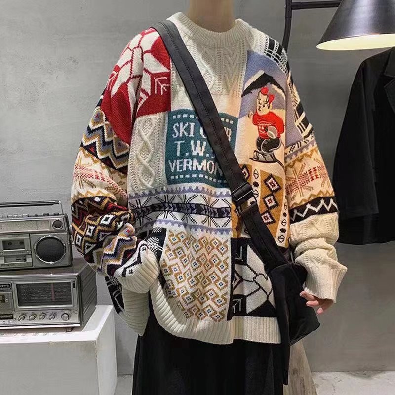 Sweater men's Korean style trendy personalized autumn and winter Christmas couple lazy style sweater loose turtleneck Korean style sweater