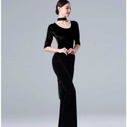 Autumn/Winter Velvety Silk Body Suit Set for Women, Etiquette Training, Fashion Show Posture, Elegant Practice Dress, Dance Scarf