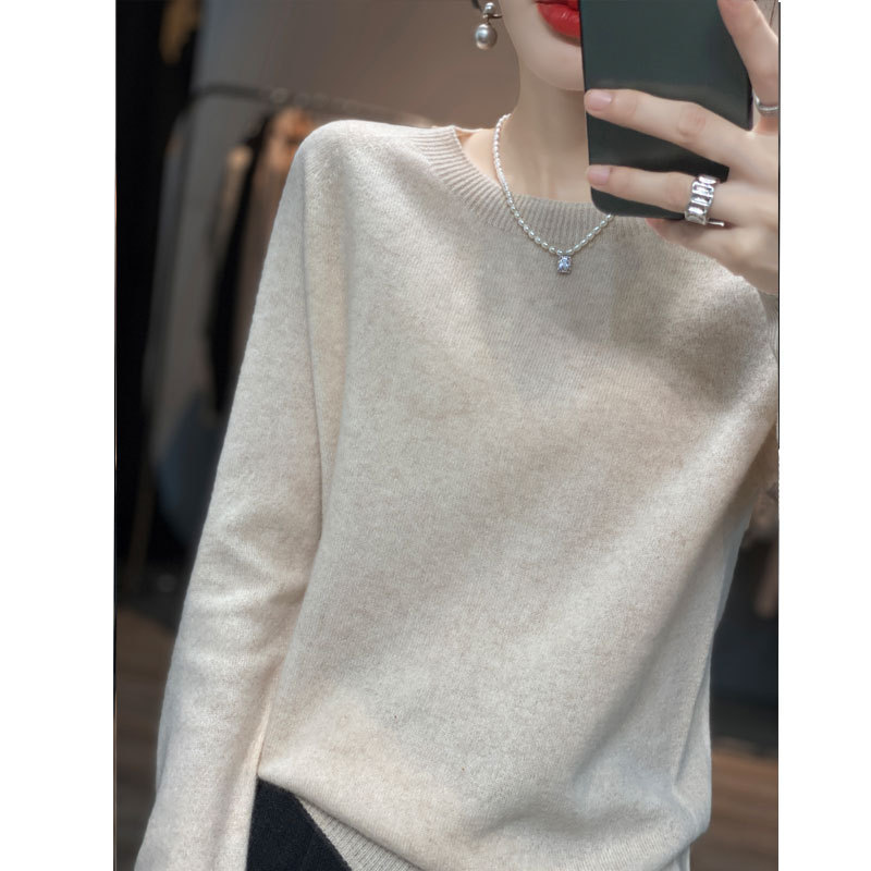 Runshi 100% Wool Knitwear Loose Round Neck Women's Pullover Autum New Cashmere Knitwear European and American Bottoming Knitwear