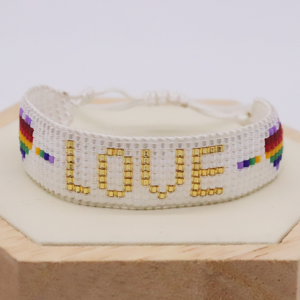 Women'S Gender Knitting Design Bohemian Heart Shape Glass Knitting Women's Bracelets 1 Piece