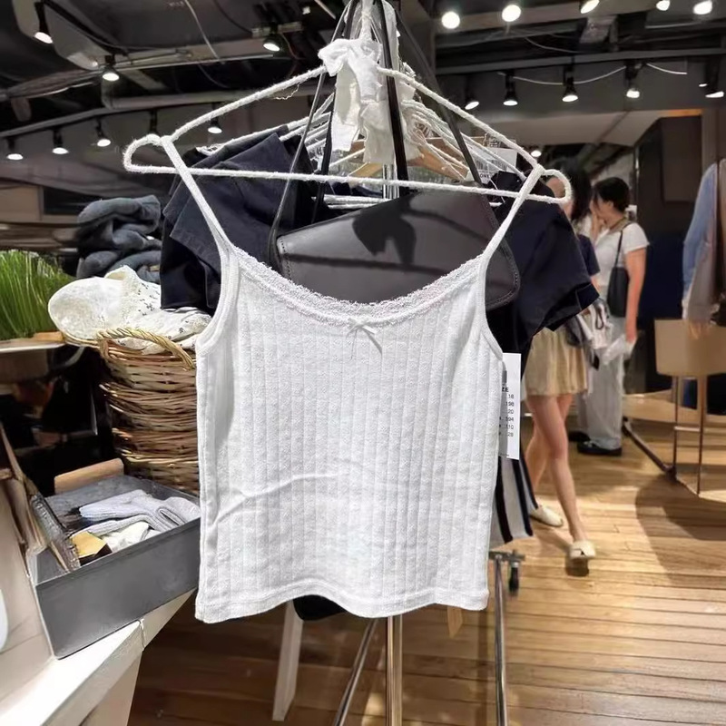 BM Style American Style Flat White Lace Edge Bow Eyelet Camisole Vest Women's Bm Spice Girl Pure Wish Inner Top