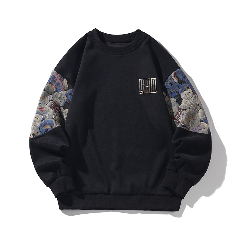 320 g schweres Herren-Sweatshirt mit Rundhalsausschnitt, trendige Marke für Frühling und Herbst, Oberteil mit Bärenstickerei, modisch und vielseitig_voghion.com