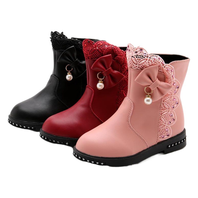 Girls' Boots Autumn and Winter 2026 New Fashion Korean Style Princess Short Boots Kidsren's Snow Boots Girls' Fleece-Lined Mid-Calf Boots