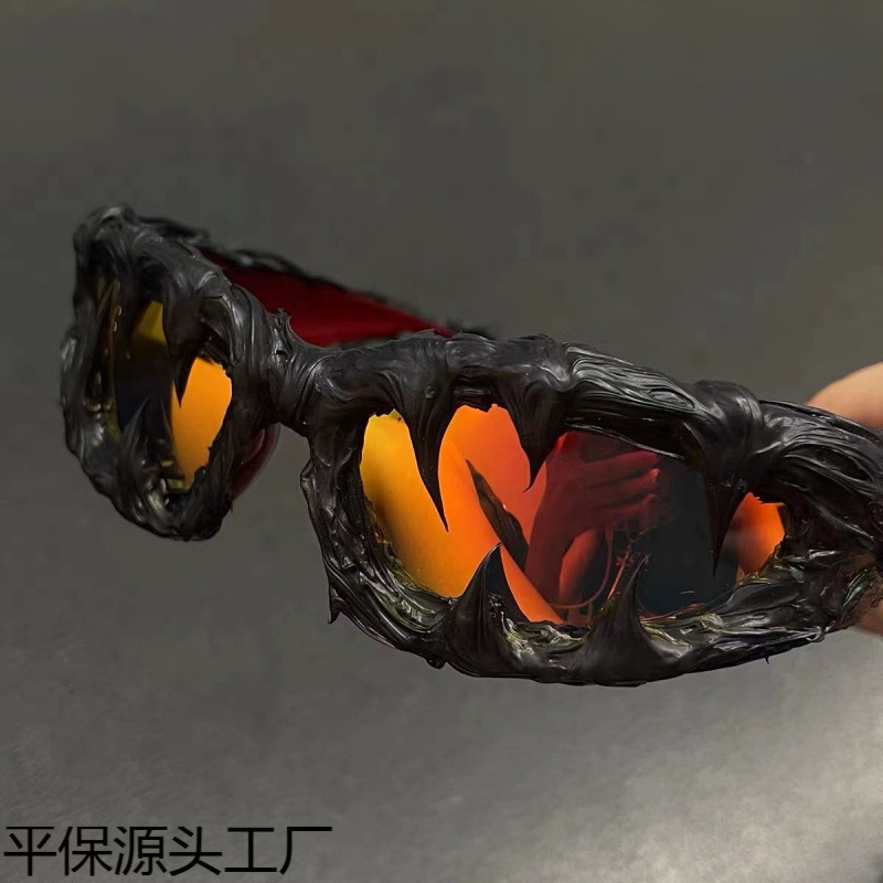 墨镜红酷炫小众暗黑风前卫手工滴胶美式高级火山前卫先锋前卫