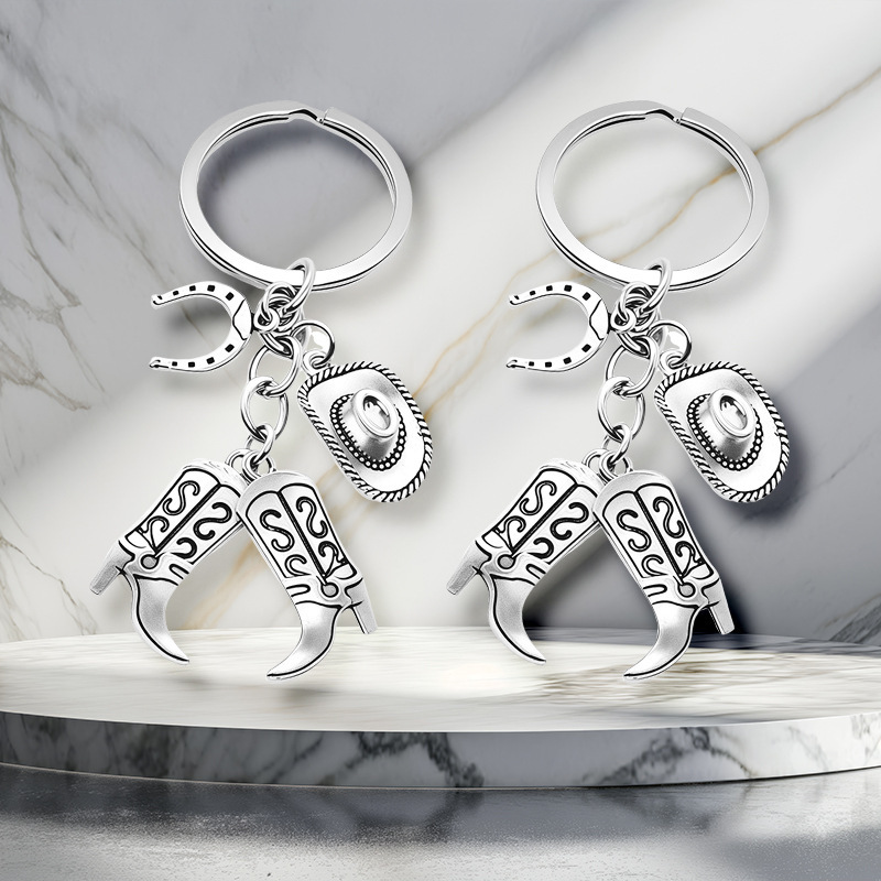 Amazon Cross-Border Best-Selling Cowboy Hat Boots Horseshoe Horse Head Western Cowboy Grassland Grazing Key Chain