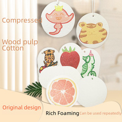 Compressed wood pulp cotton creative cartoon pattern water-absorbent cleaning cloth kitchen sponge dish brush pot scrubber household cleaning pad