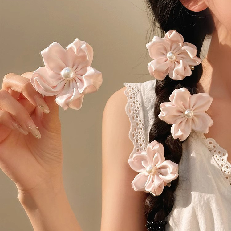 Sweet Girl's Heart Pink Cherry Blossom Hairpin Pearl Ins Cute Flower Hairpin Brooch Bangs Side Clip Hair Accessories