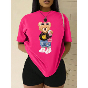 �W�a��T Ladies' Cartoon Bear Pattern Short Sleeve -Shirt  Wo