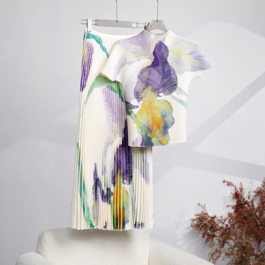 Elegant Pleated Two Piece Pant Set For Women With Floral Print_voghion.com