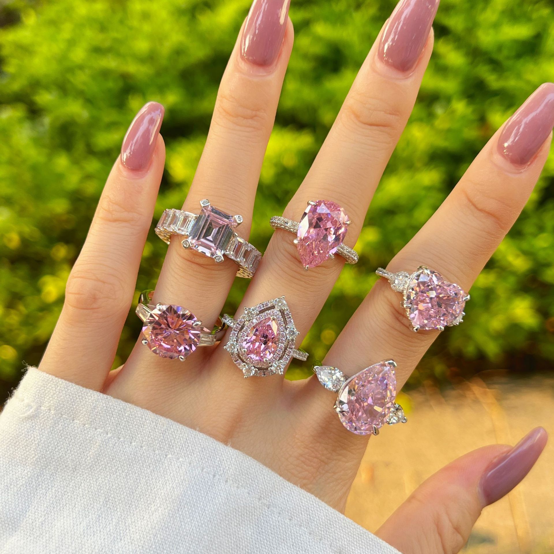 10g Weight Zircon Inlay Material Rings Classification 5, 9 Ring Size 1 Piece Quantity 925 Sterling Silver Zircon Geometric Water Droplets Heart Shape Rings