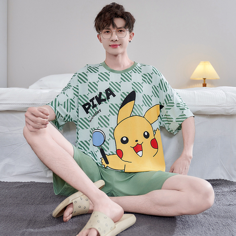 Summer Modal Cool Men's Short-Sleeved Shorts Pajamas Loose Plus Size Teenagers Cartoon Can Be Weared Outside Home Clothes