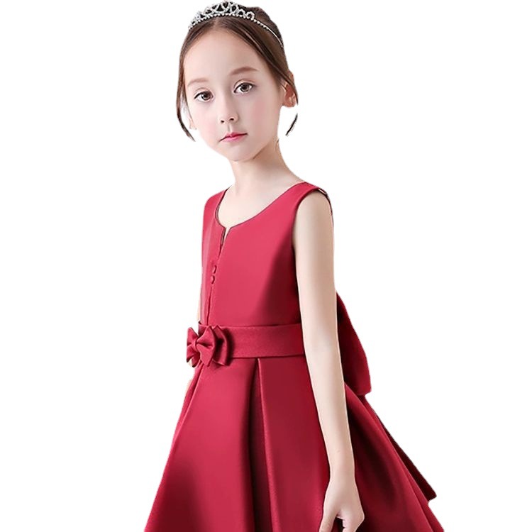 Princess Puff Sleeve Dress For Girls – Elegant Chiffon Flower Girl Gown, Birthday & Piano Recital Dress (Champagne, Burgundy)_voghion.com