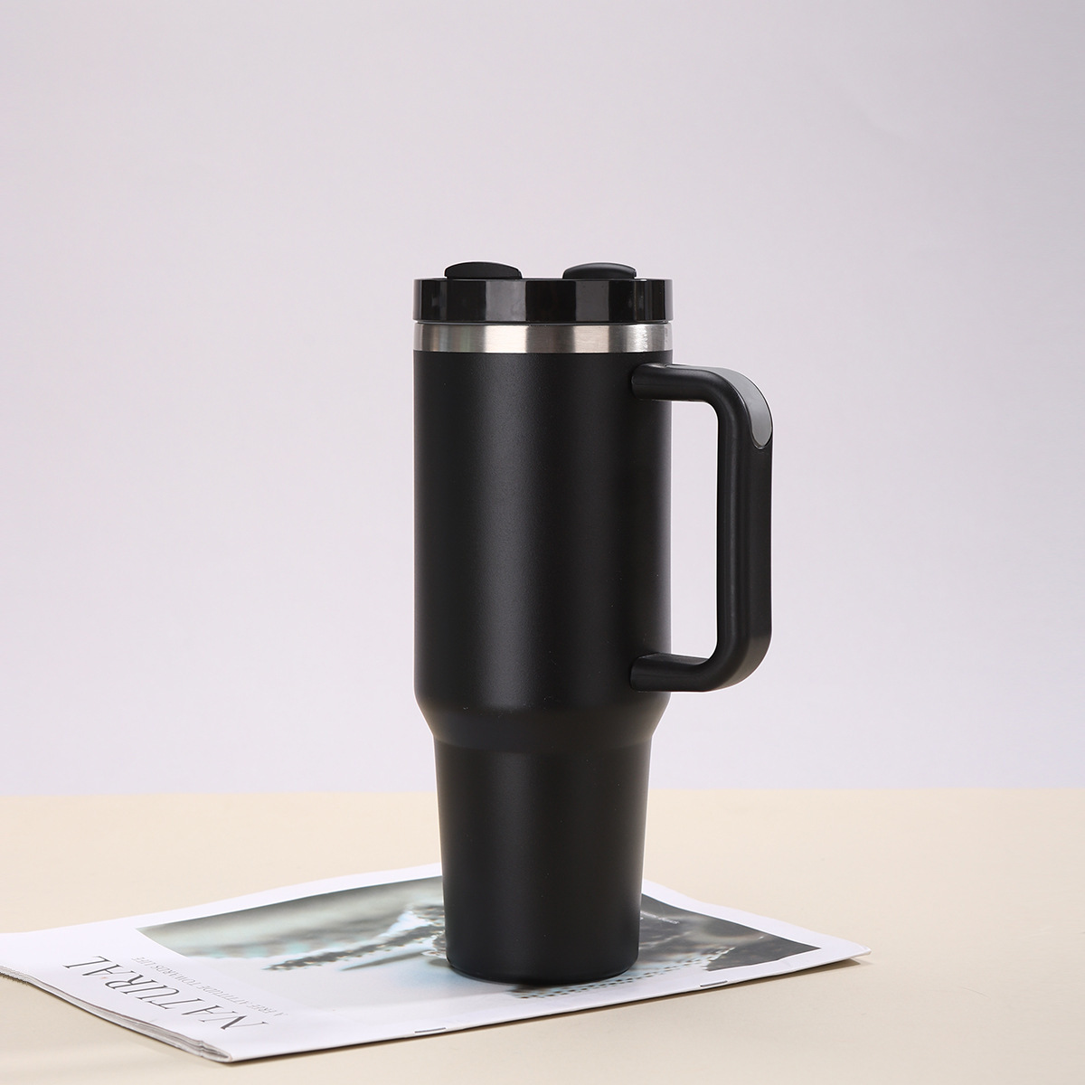 Taza térmica gigante de acero inoxidable 304 de 40 oz, con asa y pajita