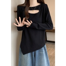 大码女装2025秋季新款设计感心机镂空显瘦内搭针织衫宽松遮肉毛衣