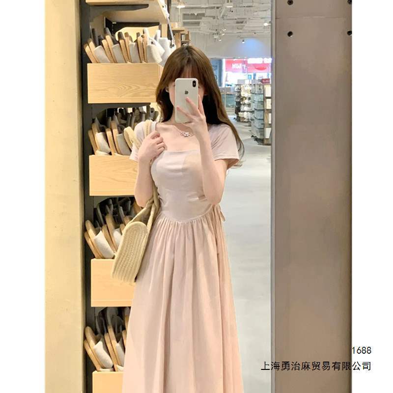 French-style gentle 170cm tall women's summer dress, light ballet style, elegant square-neck A-line ultra-long skirt French-style gentle 170cm tall women's summer dress, light ballet style, elegant square-neck A-line ultra-long skirt