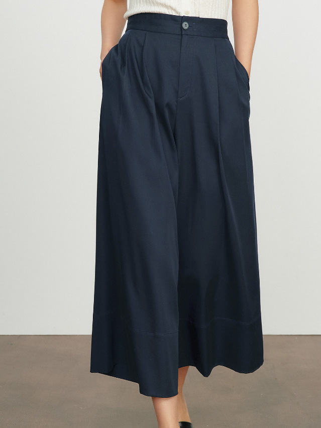 Quần culottes nữ ống rộng dáng suông, cạp cao co giãn, mặc xuân hè — Xanh lông mòng đen