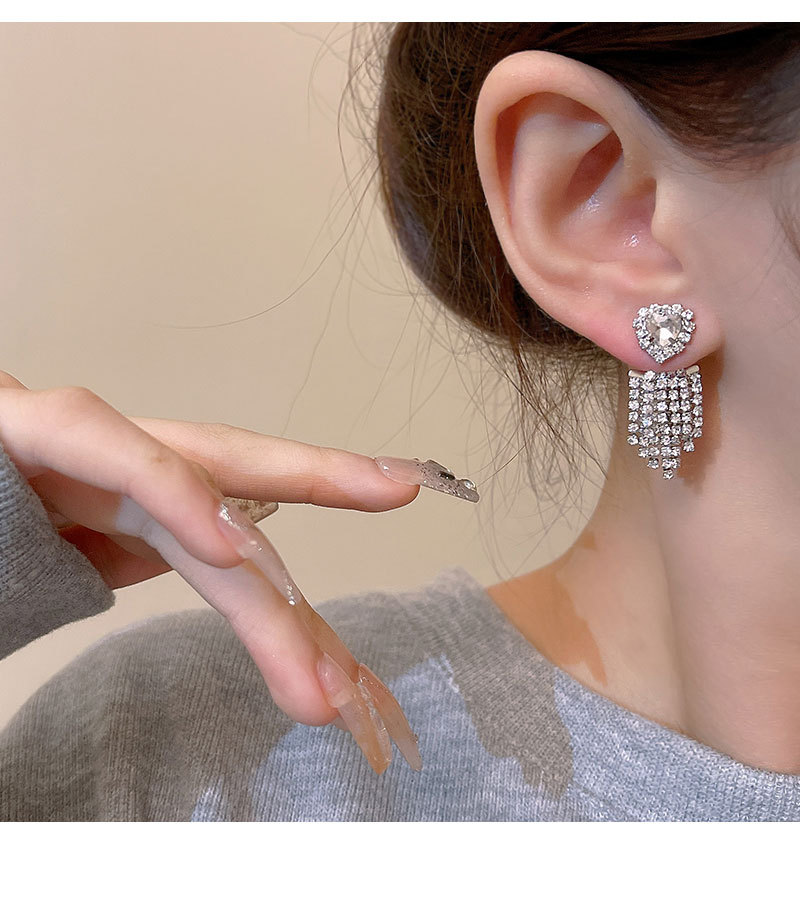 Fashion Geometric Heart Shape Copper Inlay Zircon Drop Earrings 1 Pair