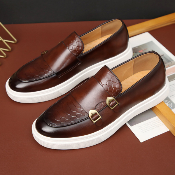 Men's Shoes 2023 Summer New Fashion Casual Leather Shoes Men's English Style Shoes Men's Summer Breathable Thick Sole Sh