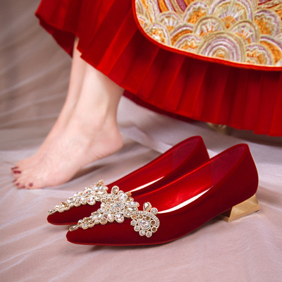 婚鞋新娘鞋红色高跟鞋秋季女2022新款不累脚细跟单鞋秀禾服结婚鞋|ms
