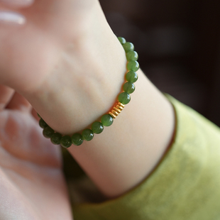 "Jinchai" Natural Hetian Jade Spinach Green Jasper Bracelet for Women, Gold, Pure Gold, Jade Bracelet to Attract Wealth