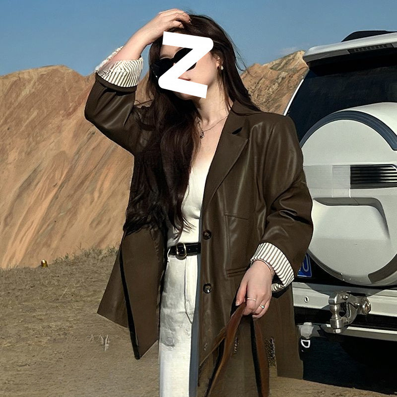 跨境2025宽松复古皮衣外套女夹克机车微胖大码长袖上衣胖mm皮|undefined