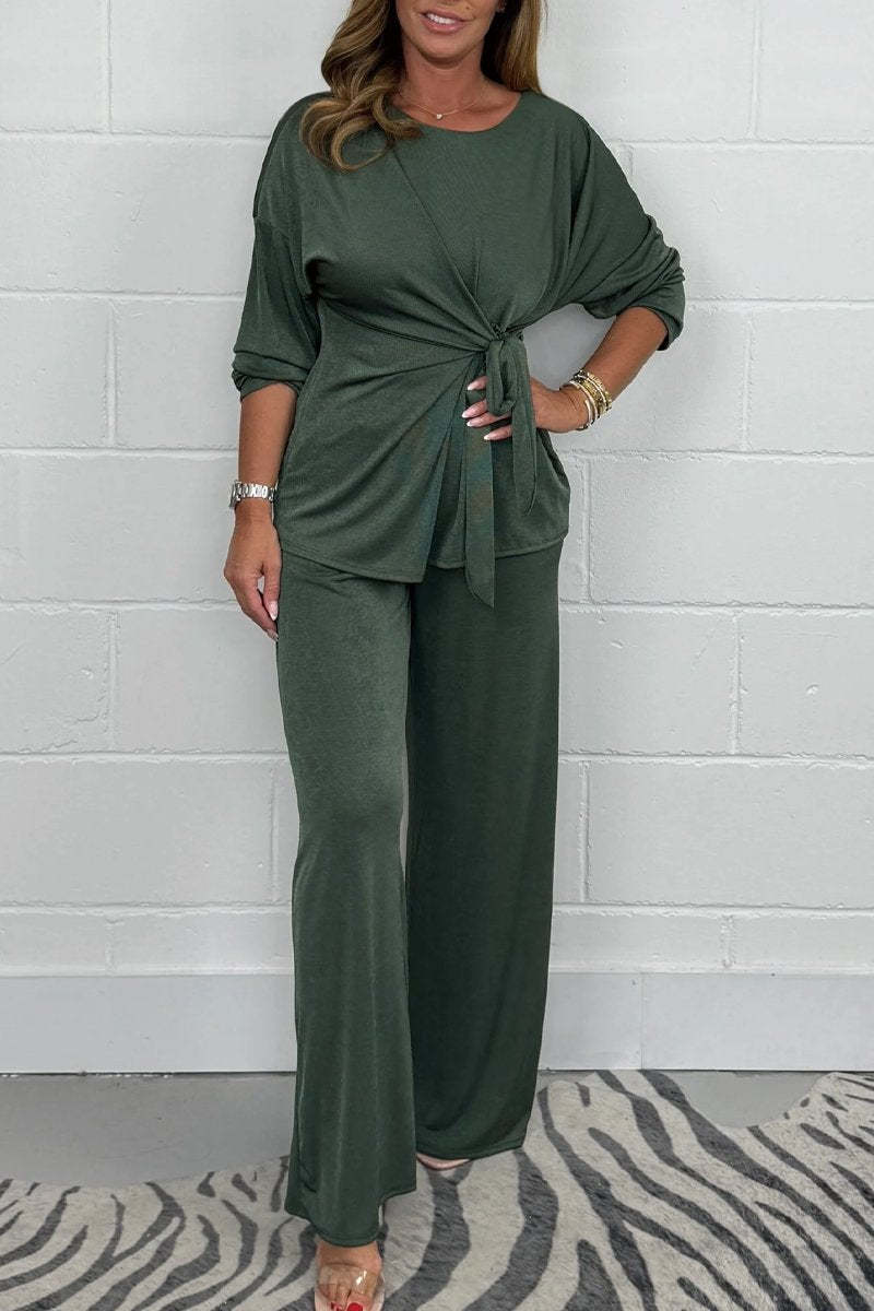 Women's Pant Set Solid Colour Long Sleeved Top And Trousers Suit_voghion.com