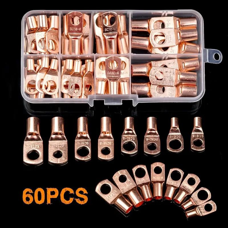 60pcs线耳连接器插头环SC6-25铜裸电缆电压端子套件并线螺丝