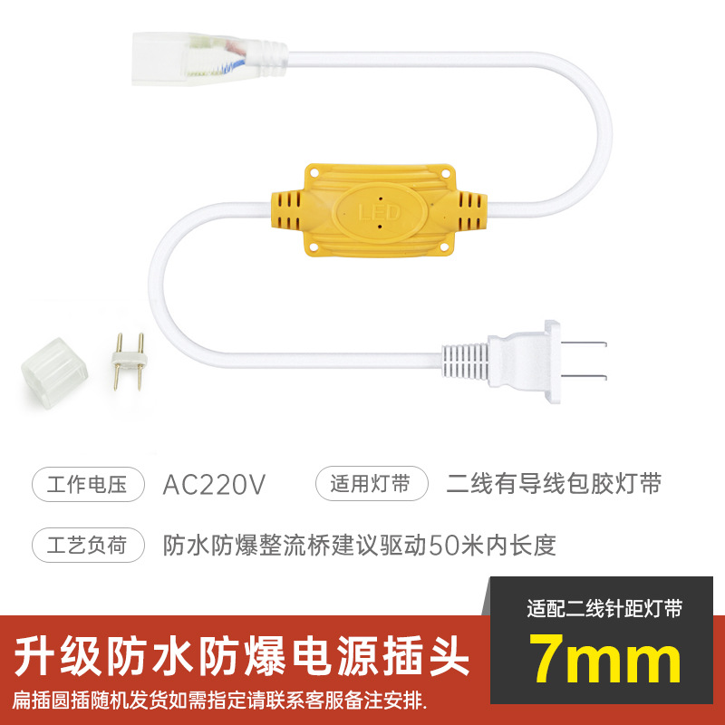 220V tira de luz 2835 tira de luz de alto voltaje cabeza de acoplamiento y cola accesorios de tira de luz LED estándar europeo 5050 enchufe a prueba de lluvia